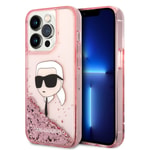 Apple iPhone 14 Pro Kılıf Karl Lagerfeld Sıvılı Simli Karl Head Dizayn Kapak