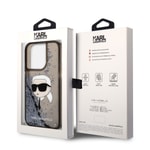 Apple iPhone 14 Pro Kılıf Karl Lagerfeld Sıvılı Simli Karl Head Dizayn Kapak