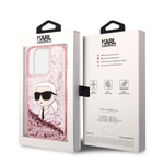 Apple iPhone 14 Pro Kılıf Karl Lagerfeld Sıvılı Simli Karl Head Dizayn Kapak