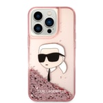 Apple iPhone 14 Pro Kılıf Karl Lagerfeld Sıvılı Simli Karl Head Dizayn Kapak