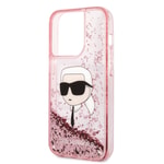 Apple iPhone 14 Pro Kılıf Karl Lagerfeld Sıvılı Simli Karl Head Dizayn Kapak