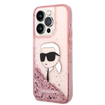 Apple iPhone 14 Pro Kılıf Karl Lagerfeld Sıvılı Simli Karl Head Dizayn Kapak