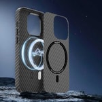 Apple iPhone 14 Pro Kılıf ​​​​​Wiwu Karbon Fiber Görünümlü M-safe Wireless Şarj Özellikli Kabon Kapak
