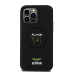 Apple iPhone 14 Pro Max Kılıf Aston Martin Orjinal Lisanslı M-safe Şarj Özellikli PU Deri Alonso 14 Baskılı Kapak