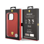 Apple iPhone 14 Pro Max Kılıf Ferrari M-safe Şarj Özellikli Deri Kenarları Damgalı Dizayn Kapak