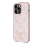 Apple iPhone 14 Pro Max Kılıf Guess Orjinal Lisanslı PU Deri Taşlı Üçgen Logo 4G Desenli Kapak