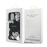 Apple iPhone 14 Pro Max Kılıf Guess Orjinal Lisanslı M-safe Şarj Özellikli Taneli Çiçek Tasarımlı Metal Yazı Logolu Kapak