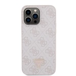 Apple iPhone 14 Pro Max Kılıf Guess Orjinal Lisanslı PU Deri Taşlı Metal Üçgen Logolu Çapraz Vücut Askılı 4G Desenli Kapak
