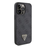 Apple iPhone 14 Pro Max Kılıf Guess Orjinal Lisanslı PU Deri Taşlı Metal Üçgen Logolu Çapraz Vücut Askılı 4G Desenli Kapak