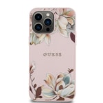 Apple iPhone 14 Pro Max Kılıf Guess Orjinal Lisanslı M-safe Şarj Özellikli Taneli Çiçek Tasarımlı Metal Yazı Logolu Kapak