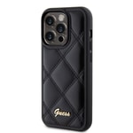 Apple iPhone 14 Pro Max Kılıf Guess Orjinal Lisanslı PU Deri Metal Yazı Logolu Kapitone Kapak