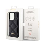 Apple iPhone 14 Pro Max Kılıf Guess Orjinal Lisanslı PU Deri Metal Yazı Logolu Kapitone Kapak