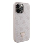 Apple iPhone 14 Pro Max Kılıf Guess Orjinal Lisanslı PU Deri Taşlı Metal Üçgen Logolu Çapraz Vücut Askılı 4G Desenli Kapak