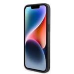 Apple iPhone 14 Pro Max Kılıf Guess Orjinal Lisanslı PU Deri Taşlı Metal Üçgen Logolu Çapraz Vücut Askılı 4G Desenli Kapak