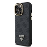 Apple iPhone 14 Pro Max Kılıf Guess Orjinal Lisanslı PU Deri Taşlı Üçgen Logo 4G Desenli Kamera Standlı Kapak
