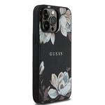 Apple iPhone 14 Pro Max Kılıf Guess Orjinal Lisanslı M-safe Şarj Özellikli Taneli Çiçek Tasarımlı Metal Yazı Logolu Kapak