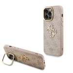 Apple iPhone 14 Pro Max Kılıf Guess Orjinal Lisanslı PU Deri 4G Desenli Metal Büyük 4G ve Yazı Logolu Kamera Standlı Kapak