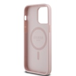 Apple iPhone 14 Pro Max Kılıf Guess Orjinal Lisanslı M-safe Şarj Özellikli Taneli Çiçek Tasarımlı Metal Yazı Logolu Kapak