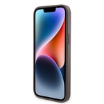 Apple iPhone 14 Pro Max Kılıf Guess Orjinal Lisanslı PU Deri Taşlı Metal Üçgen Logolu Çapraz Vücut Askılı 4G Desenli Kapak
