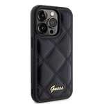 Apple iPhone 14 Pro Max Kılıf Guess Orjinal Lisanslı PU Deri Metal Yazı Logolu Kapitone Kapak