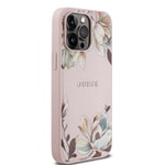 Apple iPhone 14 Pro Max Kılıf Guess Orjinal Lisanslı M-safe Şarj Özellikli Taneli Çiçek Tasarımlı Metal Yazı Logolu Kapak