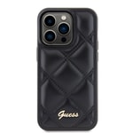 Apple iPhone 14 Pro Max Kılıf Guess Orjinal Lisanslı PU Deri Metal Yazı Logolu Kapitone Kapak