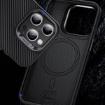 Apple iPhone 14 Pro Max Kılıf Karbon Fiber M-safe Şarj Özellikli Benks Hybrid ArmorPro 600D Kevlar Kapak