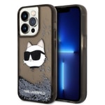 Apple iPhone 14 Pro Max Kılıf Karl Lagerfeld Sıvılı Simli Choupette Head Dizayn Kapak