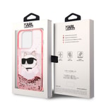 Apple iPhone 14 Pro Max Kılıf Karl Lagerfeld Sıvılı Simli Choupette Head Dizayn Kapak