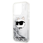 Apple iPhone 14 Pro Max Kılıf Karl Lagerfeld Sıvılı Simli Choupette Head Dizayn Kapak