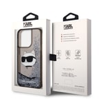 Apple iPhone 14 Pro Max Kılıf Karl Lagerfeld Sıvılı Simli Choupette Head Dizayn Kapak