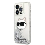 Apple iPhone 14 Pro Max Kılıf Karl Lagerfeld Sıvılı Simli Choupette Head Dizayn Kapak