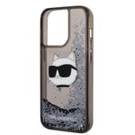 Apple iPhone 14 Pro Max Kılıf Karl Lagerfeld Sıvılı Simli Choupette Head Dizayn Kapak