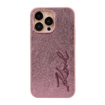 Apple iPhone 14 Pro Max Kılıf Karl Lagerfeld Orjinal Lisanslı 3D KL Yazılı Tüylü Arka Yüzey Saffiano Rhinestones Kapak
