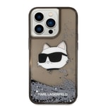 Apple iPhone 14 Pro Max Kılıf Karl Lagerfeld Sıvılı Simli Choupette Head Dizayn Kapak