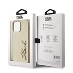 Apple iPhone 14 Pro Max Kılıf Karl Lagerfeld Orjinal Lisanslı 3D KL Yazılı Tüylü Arka Yüzey Saffiano Rhinestones Kapak