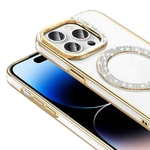 Apple iPhone 14 Pro Max Kılıf Pırlanta Taş Tasarımlı M-safe Şarj Özellikli Zore Karetta Silikon Kapak