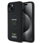Apple iPhone 15 Kılıf Aston Martin Orjinal Lisanslı M-safe Şarj Özellikli PU Deri Alonso 14 Baskılı Kapak