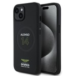 Apple iPhone 15 Kılıf Aston Martin Orjinal Lisanslı M-safe Şarj Özellikli PU Deri Alonso 14 Baskılı Kapak
