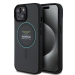Apple iPhone 15 Kılıf Aston Martin Orjinal Lisanslı M-safe Şarj Özellikli Renkli Halka ve Karbon Fiber Tasarımlı Kapak