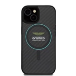 Apple iPhone 15 Kılıf Aston Martin Orjinal Lisanslı M-safe Şarj Özellikli Renkli Halka ve Karbon Fiber Tasarımlı Kapak