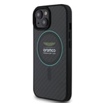 Apple iPhone 15 Kılıf Aston Martin Orjinal Lisanslı M-safe Şarj Özellikli Renkli Halka ve Karbon Fiber Tasarımlı Kapak