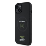 Apple iPhone 15 Kılıf Aston Martin Orjinal Lisanslı M-safe Şarj Özellikli PU Deri Alonso 14 Baskılı Kapak