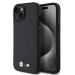 Apple iPhone 15 Kılıf BMW Orjinal Lisanslı Karbon Fiber Tasarımlı ve Metal Logolu PU Deri Kapak
