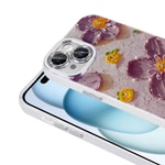 Apple iPhone 15 Kılıf Çiçek Desenli Parlak Taşlı Sert Silikon Zore Garden Kapak
