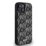 Apple iPhone 15 Kılıf DKNY Orjinal Lisanslı M-safe Şarj Özellikli 3D Yazılı Grid Pattern Kapak