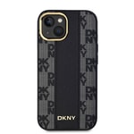 Apple iPhone 15 Kılıf DKNY Orjinal Lisanslı M-safe Şarj Özellikli 3D Yazılı Checkered Pattern Kapak