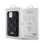 Apple iPhone 15 Kılıf Guess Orjinal Lisanslı PU Deri Metal Yazı Logolu Kapitone Kapak
