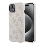 Apple iPhone 15 Kılıf Guess Orjinal Lisanslı M-safe Kabartmalı 4G Desenli Yazı Logolu Kapak