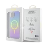 Apple iPhone 15 Kılıf Guess Orjinal Lisanslı M-safe Şarj Özellikli Yazı Logolu Iridescent Kapak